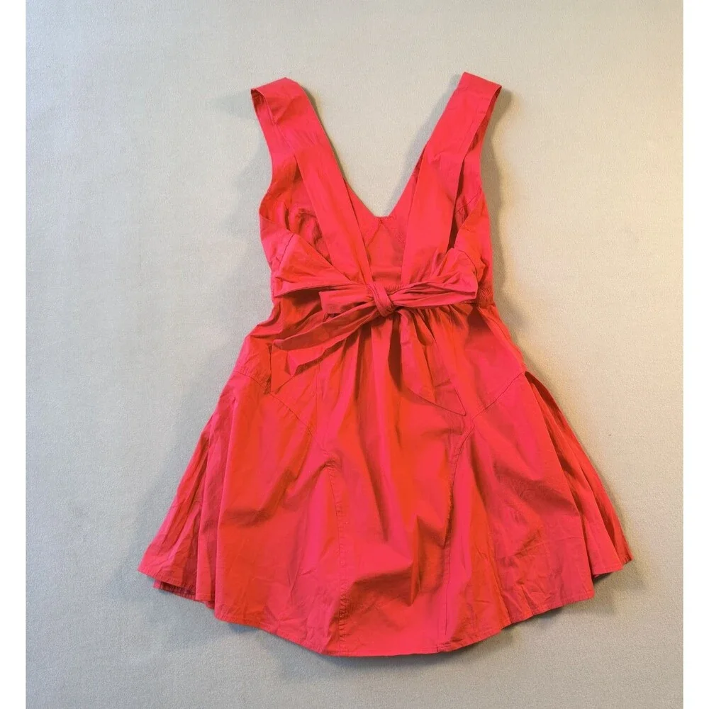 NWT FREE PEOPLE Eye Catching Mini Dress RED Back Bow XS